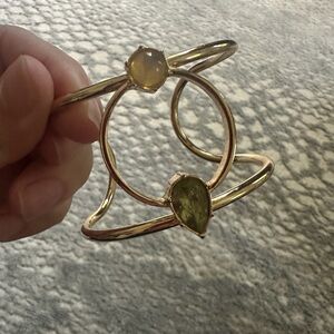 Elegant Gold-Tone Cuff Bracelet with Gemstone